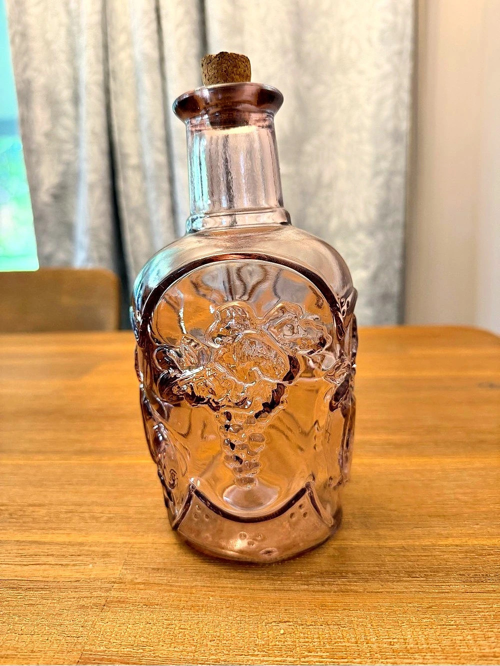 Vintage Libbey of Canada Pink Embossed Fruit Decanter Jug Jar Bud Vase Glass